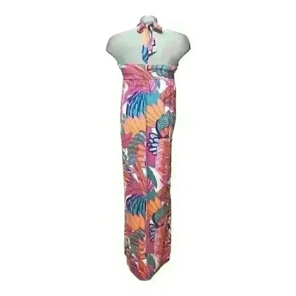 Oasis Maxi Dress Pullover  Halter Tie Neck Abstract Colorful Spring - Picture 2 of 7